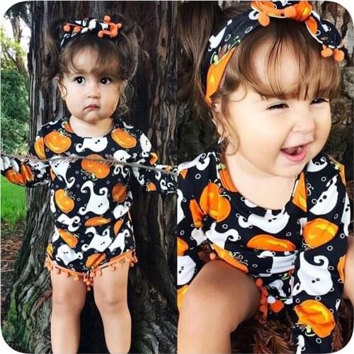 Halloween Baby Clothes Christmas Costume Gift Baby Kids Halloween Costumes Baby Girls Bodysuit Pumpkin Tassel Playsuits Cosplay