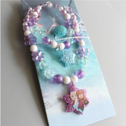 Disney cartoon princess children necklace bracelet ring set baby girl doll accessories frozen elsa anna toys