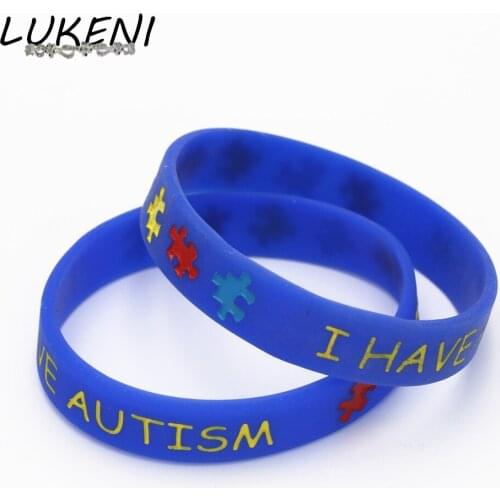 LUKENI 1PC I have Autism Puzzle Silicone Bracelets&Bangles Daily Reminder Blue Wristbands Kids Size Multicolor Gifts SH086