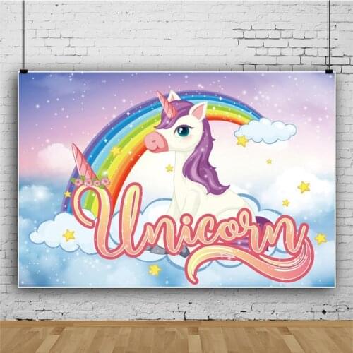 Cute Pony Walk In The Clouds Rainbow Backdrop Kids Birthday Party Room Table Decoration Baby Custom Vinyl Background Photo Shoot