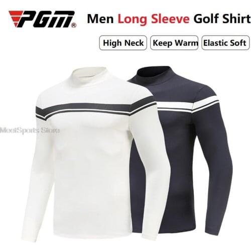 Pgm Golf Wear MenS Long Sleeve Golf T-Shirt High Neck Sports Bottoming Tops Male Striped Muscle Breathable Polo-Shirt For Men