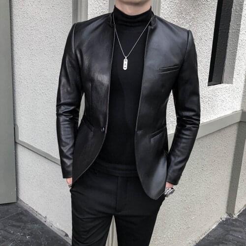2021 Brand clothing Fashion Mens High quality Casual leather jacket Male slim fit business leather Suit coats/Man Blazers