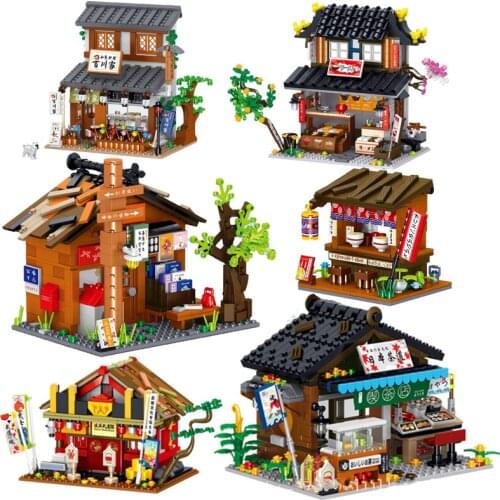 New Japanese Street View Model Building Blocks Ramen Shop Grocery Store Snack Street Kit Mini Bricks Set Toys for Children Gifts