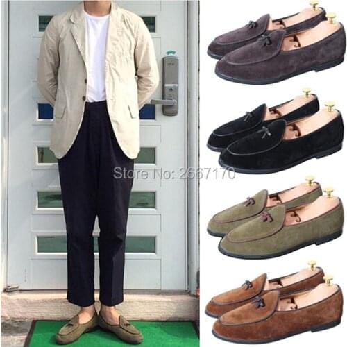 High Quality British New Fashion Shoes Men Slip On Flat Casual Shoes Man Business Dress Footwear Bowknot Suede Leather Loafers