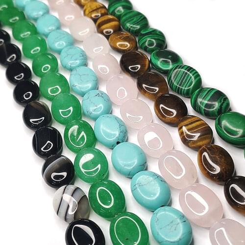 Oval Natural Stone Beads for Jewelry Making Flower Green Stone Picture Stone Loose Beads Pendant Necklace Bracelet Accessories