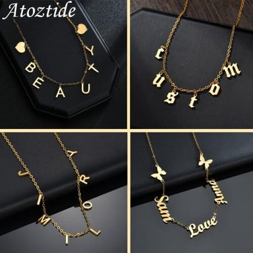 Custom Famliy Names Necklace For Women Heart Butterfly Gold Stainless Steel Choker Pendant Friendship Birthday Gifts For Lover