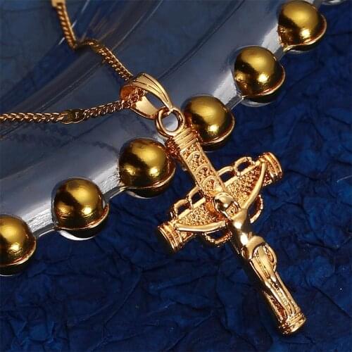 Gold Color Cross Jesus Christ Crucifix Cross Pendant Necklace Crucifix Cross Chain Jewelry