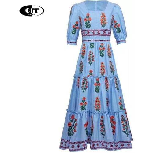 Designer Summer Blue Midi Dresses Basic Traf Ruffles Elegant Short Sleeve Square Collar Fashion Chic Holiday Women Dress Female