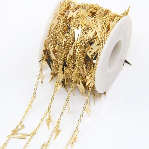 Dangle Lightning Accessories Rosary Chain,Plated Gold Metal Flash Shape Charm Link Chain Chokers Necklace Woman Jewelry Findings