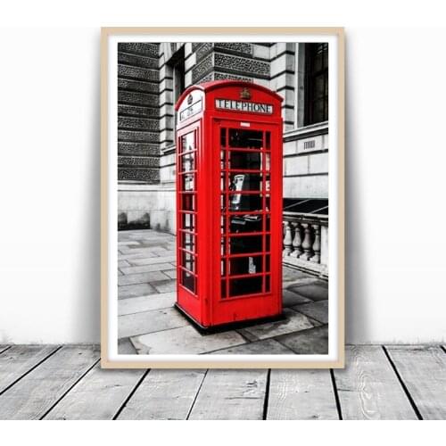 London City Poster Canvas Painting Red Telephone Booth Picture Wall Art Prints London Travel Photography Home Room Decor