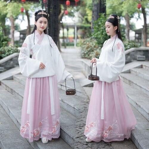 Pink Feixian skirt Hanfu womens embroidered cross collar top coat one piece lower skirt waist length jacket skirt