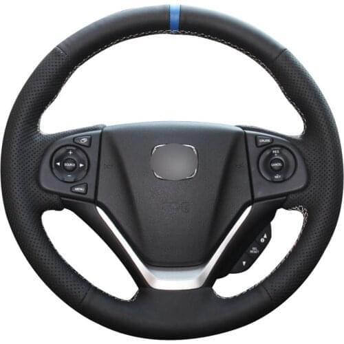 Hand-stitched Black PU Faux Leather Blue Marker Custom Car Steering Wheel Cover for Honda CR-V CRV 2012 2013 2014 2015 2016