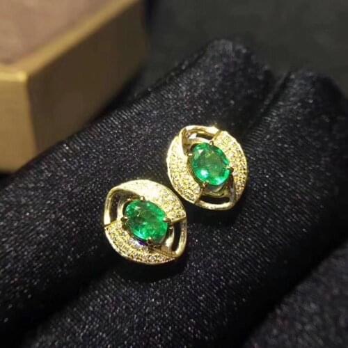Golden color earring green emerald earrings girl silver fine jewelry natural gem earring girl party birthday gift sale