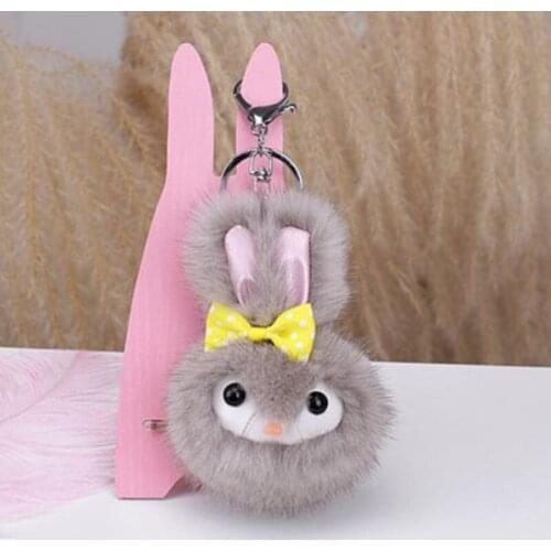 Cute Mink Hair Fur Animal Rabbit Bow Keychain For Bag Charm Pendant Jewelry Accessories Chaveiro Women Girlfriend Gift Items