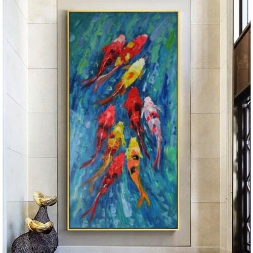 Modern Animals Canvas Painting Abstract Swiming Fishes Posters and Print Wall Art Picture for Living Room Home Decoration Cuadro