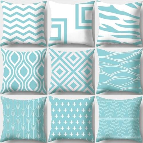Light Blue Geometric Print Decorative Cushions Pillowcase Polyester Cushion Cover Throw Pillow Sofa Decoration Pillowcover 40933