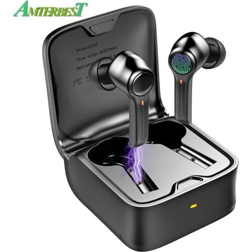 AMTERBEST ES05 TWS Wireless Headphones Bluetooth Hifi Earphones Leather Sport Noise Reduction Earbuds And HD Mic Gaming Headset