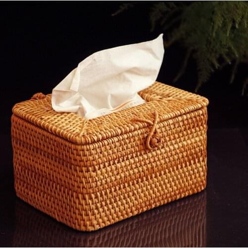 Vietnam rattan tissue box tray restaurant desktop storage box natural autumn rattan hand-woven paper box WF726139