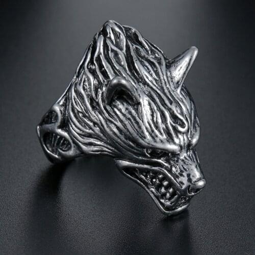 Vintage Relief Ancient Angry Wolf Head Ring for Mens Gothic Steampunk Party Anniversary Ring Jewelry Hip Hop Jewelry Gift