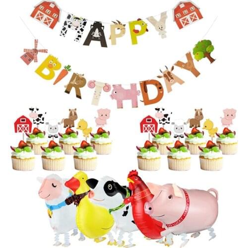 Animal Balloon banner Boy Girl rustic barnyard Farm Cow theme first 1st 2nd 3rd 4th Birthday Party decoration candy gift bag Toy