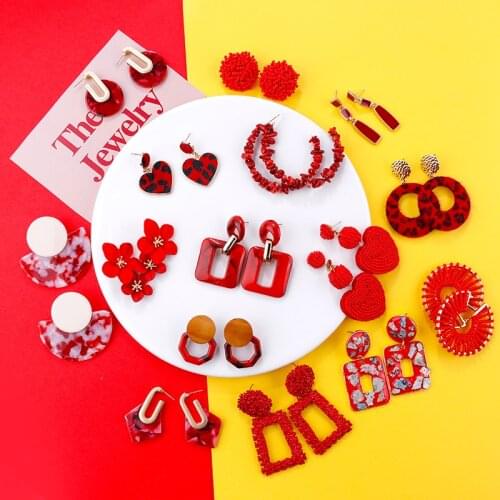 AENSOA Korea 2021 Red Multiple Style Earrings For Women Simple Fashion Acrylic Resin Metal Geometric Drop Earrings pendientes