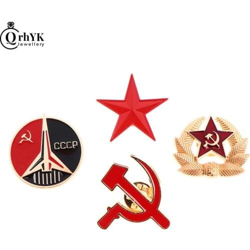 1pc Retro USSR Symbol Enamel Pin Red Star Sickle Hammer Brooch icon Badge Gift lapel pin For Coat Cap