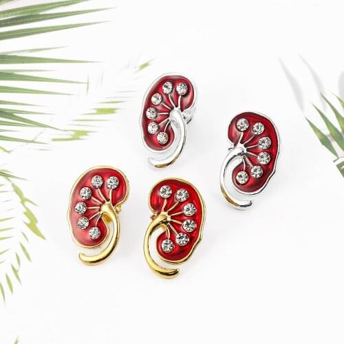 2 pcs/set medical series kidney enamel brooch pins red color crystal kidney shape brooches badges for doctors nurses