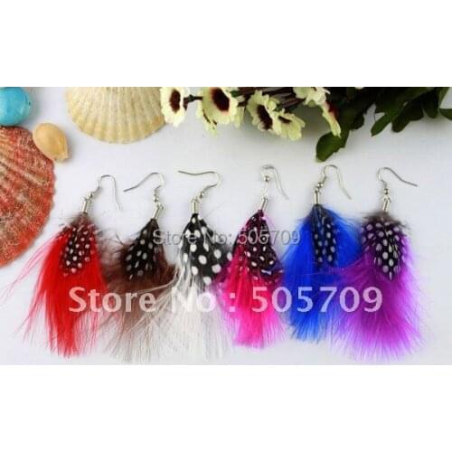 24Pairs Manual Fashion Natural Turkey Feather Earrings #21043