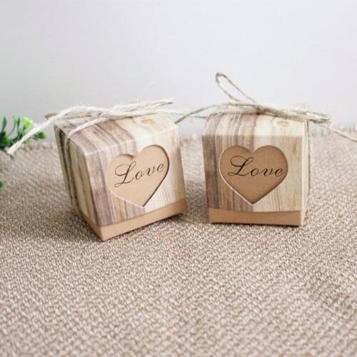 50PCS Wedding Favor Boxes For Guests Kraft Box With Rustic Burlap Twine Boxes Sweets Wedding Decoration Supply Gift Box