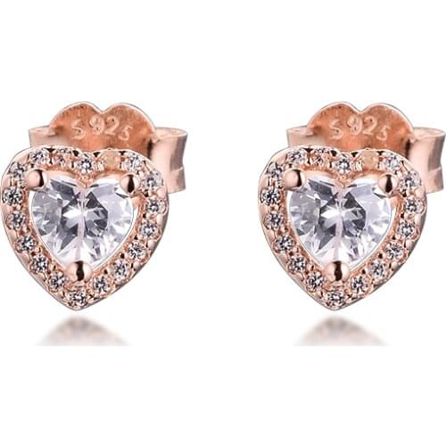 Authentic 925 Sterling Silver Rose Gold Heart Stud Earrings for Women Silver Woman Earring Jewelry Bijoux Brincos 2020 New