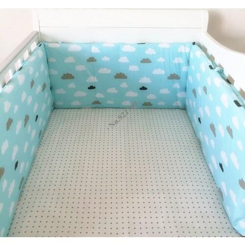 190CM Grey Blue Star Cartoon Baby Crib Bumper Sets Cotton Printed Cot Infant Baby Bumpers in Crib Protector for Girl Boy Unisex