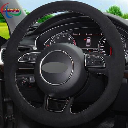 DIY Black Suede Car Steering Wheel Cover For Audi A5 2013-2017 A6 S6 2012-2018 Allroad 2013-2018 S8 2013-2018 Car Accessories