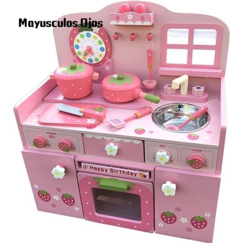 Childrens Pink Strawberry Kitchen Stove Simulation Play House Cut Set Simulation Cooking Cookware Toys