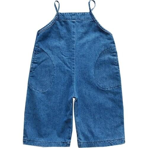 Children Bib Denim Pants Spring 1-6T Baby Girl Clothes Casual Princess Solid Color Soft Loose Wide-leg Jumpsuit Pants