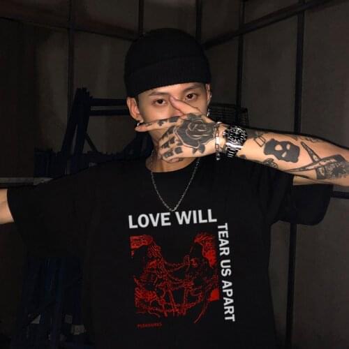 Hip Hop Lil Peep Love Will Tear Us Apart Punk T Shirt Men Oversized Tops Streetwear Summer Mens T-shirt Harajuku Letter Tee