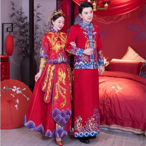 Hanfu Robes Ma Gua Chinese Wedding DressXiuhe clothing Groom Costume Costume Long Feng Gua Chinese Clothes for Men