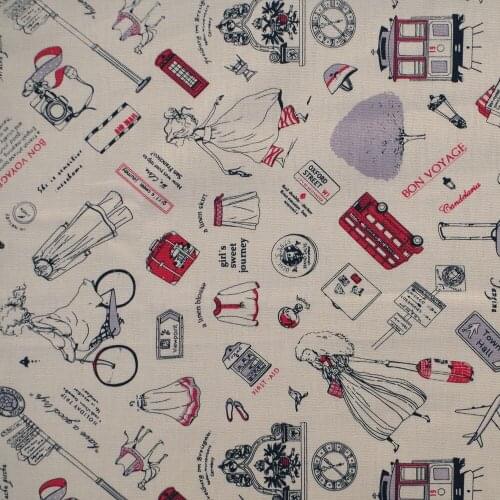 Cotton Linen Fabric for sewing pathwork, bedding - Trave lady (width=140cm)