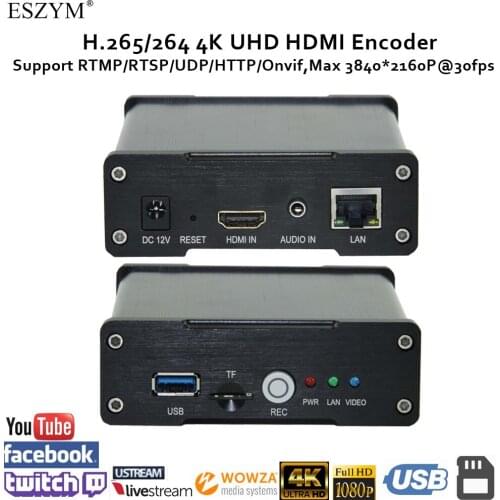 ESZYM H.265/264 4K Ultra HD Video Encoder support HTTP/RTSP/RTMP/RTMPS/SRT/UDP/RTP for Live Streaming,Max upto 3840*2160P@30fps