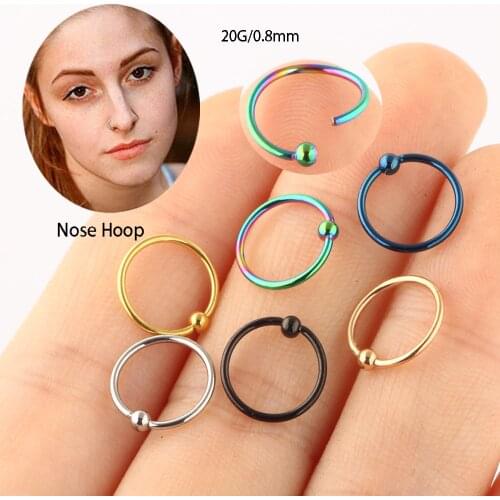 6pcs/1 lot Stainless Steel Ball Black Hoop Earrings Circle Captive Bead Ring Ear Nose Septum Helix Tragus Cartilage Piercing