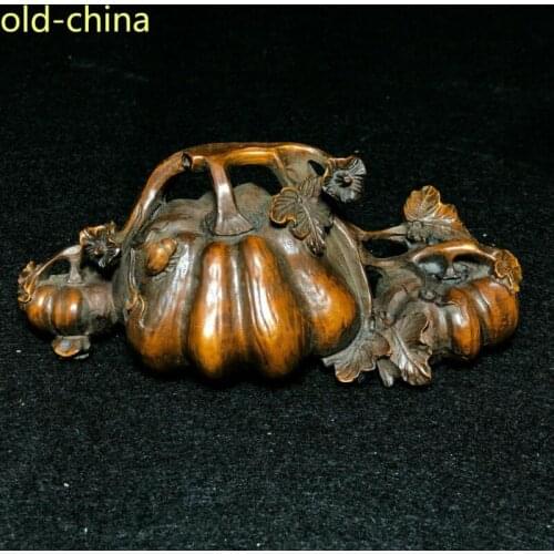Collectible Japanese Netsuke Old Vintage Boxwood Carved Longevity Pumpkin Statue