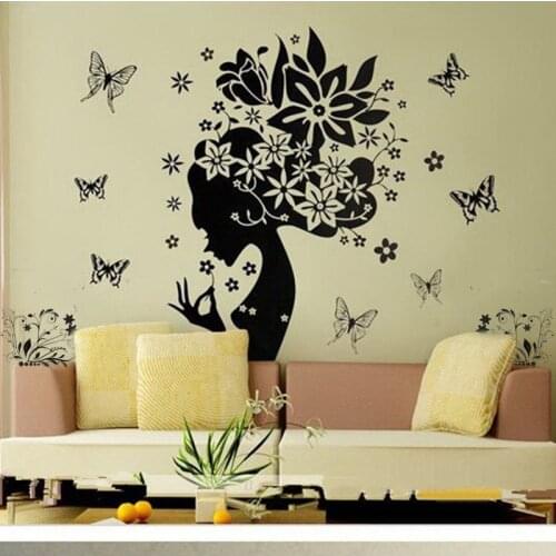 Pretty Butterfly Flower Fairy Girl PVC Wallpaper Wall Sticker Fashion Home Decorations Decor Decals 50cm * 70cm Wall Stickers