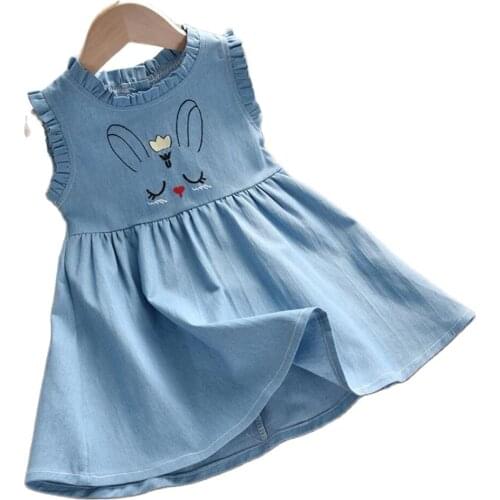 Girls Dresses Summer New cute kitten embroidery Denim Princess Dress Toddler Children Cowboy Clothes Baby Girl Kids 1-5 Years