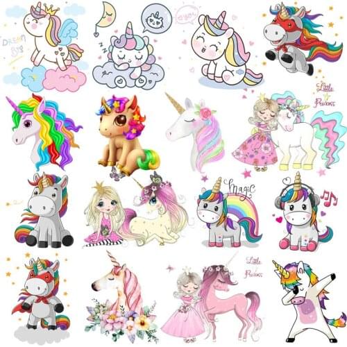 Cute unicorn Iron on Heat Transfer Printing Patches Stickers for Clothes DIY Badge Appliques Washable Animal Patches for Clothes