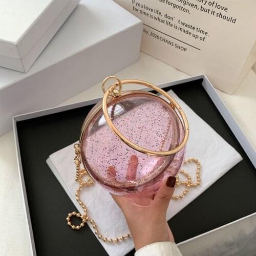 Mini Round Ball Shape Purse Transparent Evening Clutches Cute Clear Acrylic Box Shoulder Bags Handbag for Women