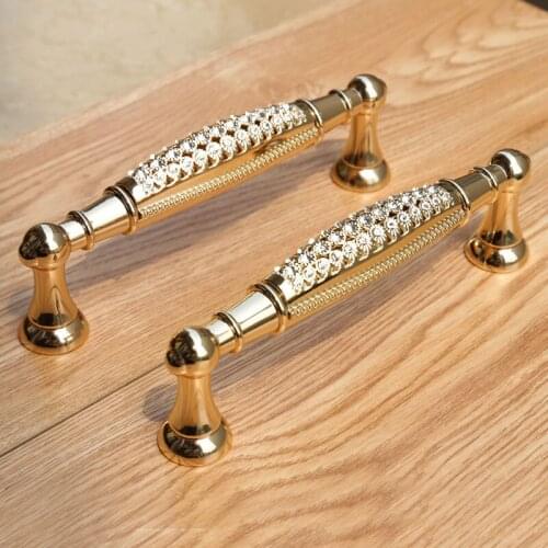 128mm Fashion deluxe 24k Golden furniture decoration handles Rhine stone wine cabinet wardrobe cupboard door handles pulls 5"
