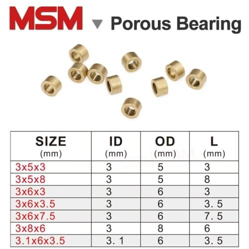 MSM 3x5x3/3x5x8/3x6x3/3x6x3.5/3x6x4/3x6x7.5/3x8x6mm Porous Bearings Tin Bronze Base Powder Metallurgy Oil Bushing Copper Sleeve