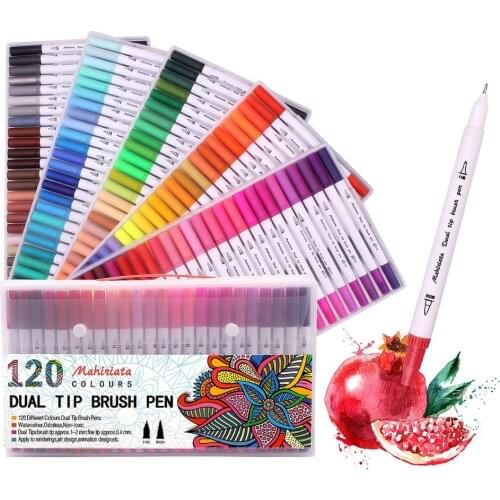 12/60/120 Colors Dual Tip Brush Art Marker Pens Fineliner and Brush Markers Set Perfect for Kids Adult Artist Coloring