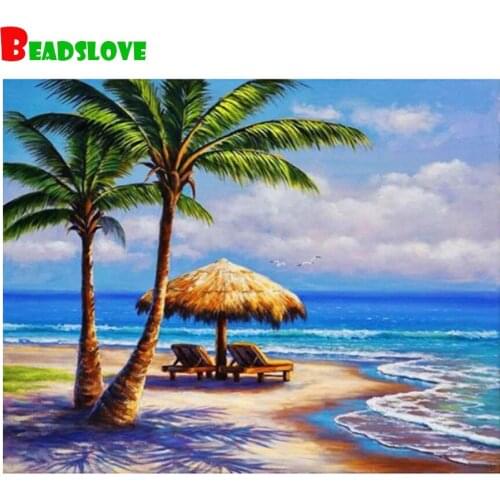New arrivals DIY Diamond Painting Cross-Stitch Kits Sea Coconut Tree Diamond Embroidery Scenery Full Drill Mosaic Bedroom decor