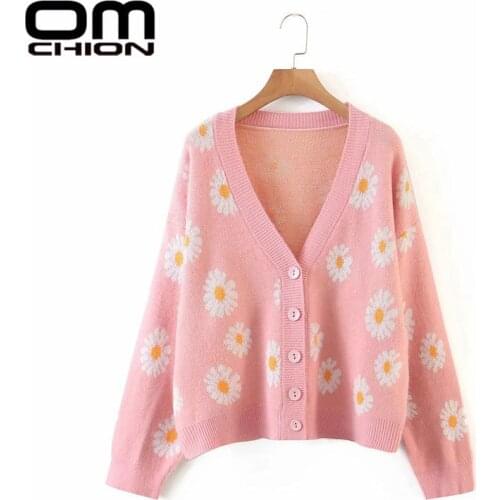 OMCHION Korean Floral Embroidery Oversized Sweater Women Casual Loose College Style Cardigan Autumn Thick Sweater Coat BW70