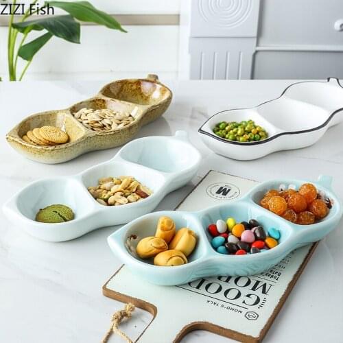 Bean Shape Sub-grid Snack Plate Creative Ceramic Fruit Plate Restaurant Special Tableware Home Kitchen Decoration Dinner Plate